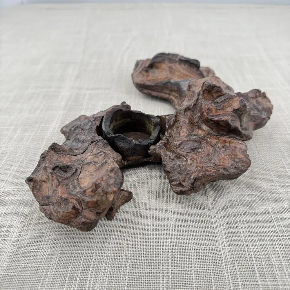 Natural Burl Wood Art Sculpture Candle Holder Decor